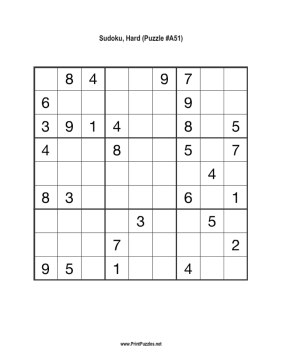 Sudoku - Hard A51 Printable Puzzle