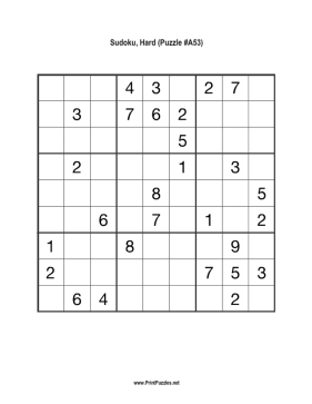 Sudoku - Hard A53 Printable Puzzle