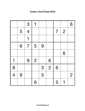 Sudoku - Hard A54 Printable Puzzle
