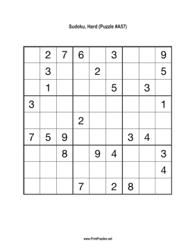 Sudoku - Hard A57 Printable Puzzle