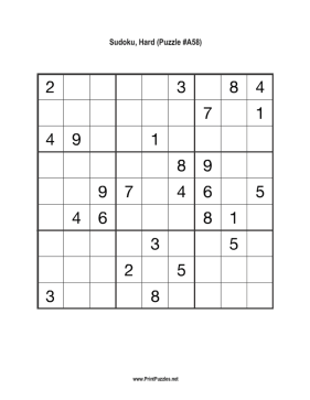 Sudoku - Hard A58 Printable Puzzle