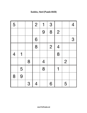 Sudoku - Hard A59 Printable Puzzle