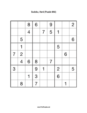 Sudoku - Hard A6 Printable Puzzle