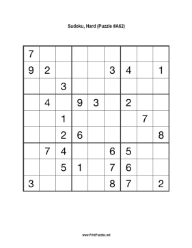 Sudoku - Hard A62 Printable Puzzle