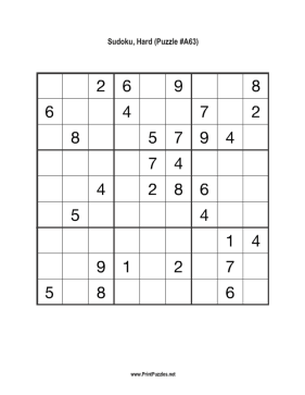 Sudoku - Hard A63 Printable Puzzle