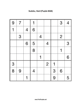 Sudoku - Hard A66 Printable Puzzle