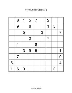 Sudoku - Hard A67 Printable Puzzle