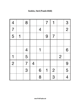 Sudoku - Hard A68 Printable Puzzle