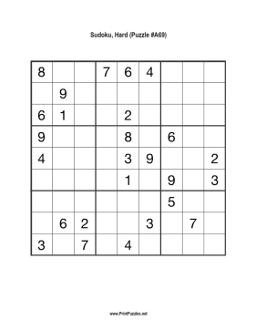 Sudoku - Hard A69 Printable Puzzle