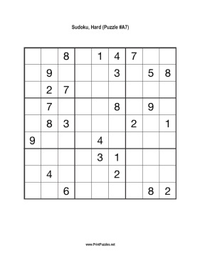 Sudoku - Hard A7 Printable Puzzle