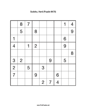 Sudoku - Hard A70 Printable Puzzle