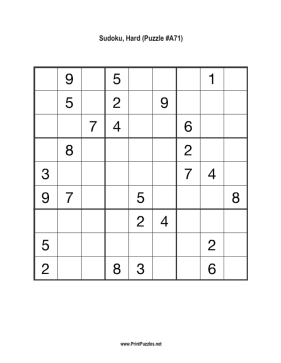 Sudoku - Hard A71 Printable Puzzle