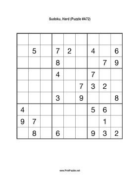 Sudoku - Hard A72 Printable Puzzle