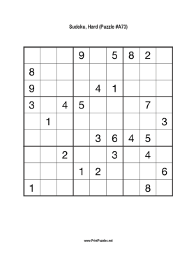 Sudoku - Hard A73 Printable Puzzle