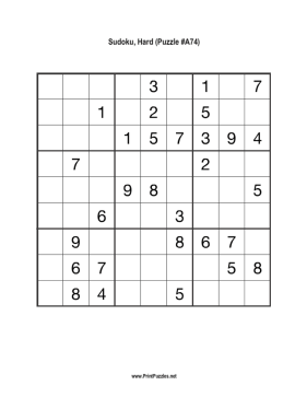 Sudoku - Hard A74 Printable Puzzle