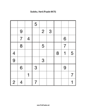 Sudoku - Hard A75 Printable Puzzle