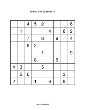 Sudoku - Hard A78 Printable Puzzle