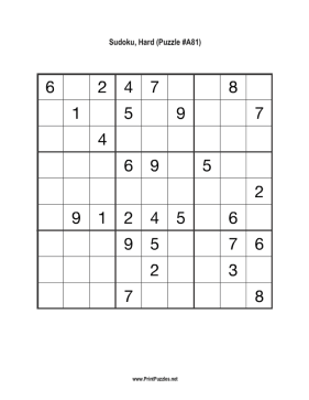 Sudoku - Hard A81 Printable Puzzle