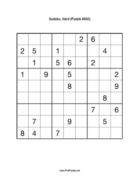 Sudoku - Hard A83 Printable Puzzle