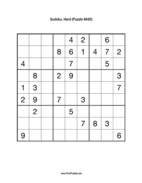Sudoku - Hard A85 Printable Puzzle