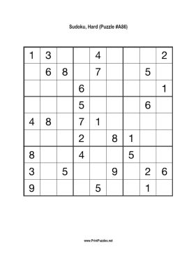 Sudoku - Hard A86 Printable Puzzle