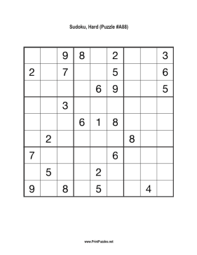 Sudoku - Hard A88 Printable Puzzle