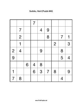 Sudoku - Hard A9 Printable Puzzle