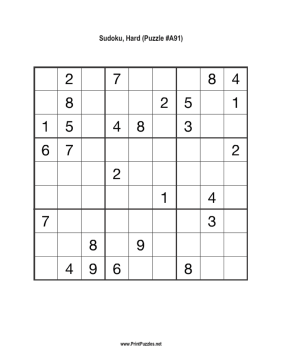 Sudoku - Hard A91 Printable Puzzle