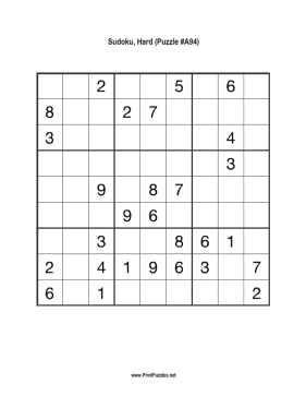 Sudoku - Hard A94 Printable Puzzle