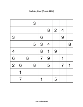 Sudoku - Hard A96 Printable Puzzle