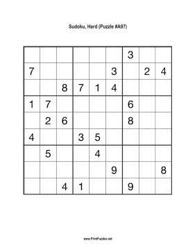 Sudoku - Hard A97 Printable Puzzle
