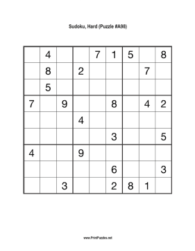Sudoku - Hard A98 Printable Puzzle