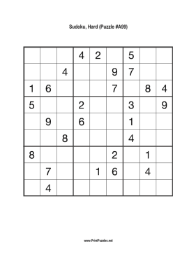 Sudoku - Hard A99 Printable Puzzle