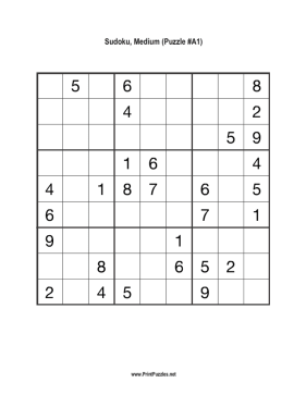 Sudoku - Medium A1 Printable Puzzle