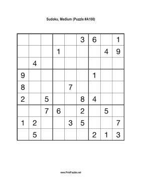 Sudoku - Medium A100 Printable Puzzle