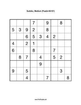 Sudoku - Medium A101 Printable Puzzle