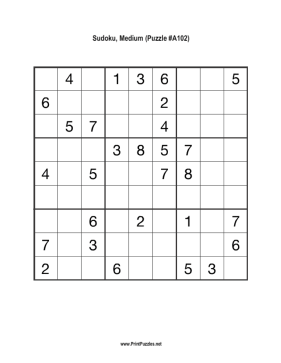 Sudoku - Medium A102 Printable Puzzle