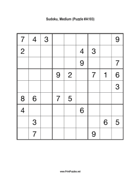 Sudoku - Medium A103 Printable Puzzle