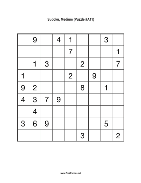 Sudoku - Medium A11 Printable Puzzle