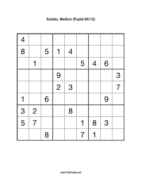 Sudoku - Medium A112 Printable Puzzle