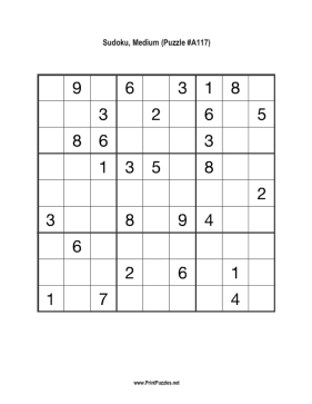 Sudoku - Medium A117 Printable Puzzle