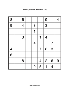 Sudoku - Medium A118 Printable Puzzle
