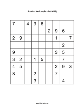 Sudoku - Medium A119 Printable Puzzle