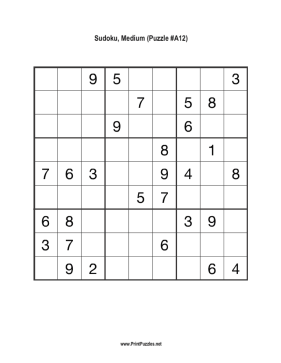 Sudoku - Medium A12 Printable Puzzle
