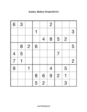 Sudoku - Medium A121 Printable Puzzle