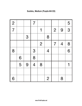 Sudoku - Medium A125 Printable Puzzle