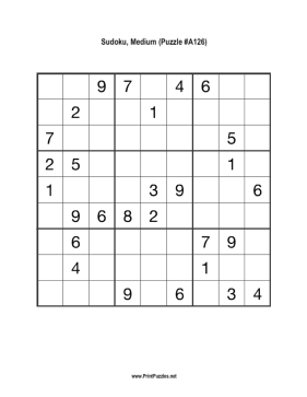 Sudoku - Medium A126 Printable Puzzle