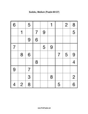 Sudoku - Medium A127 Printable Puzzle