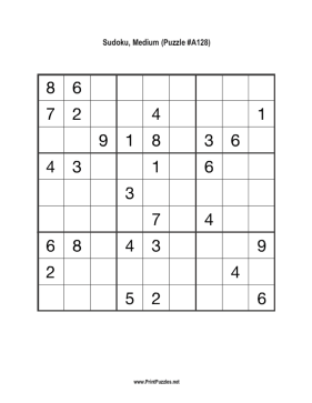 Sudoku - Medium A128 Printable Puzzle