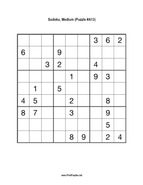 Sudoku - Medium A13 Printable Puzzle